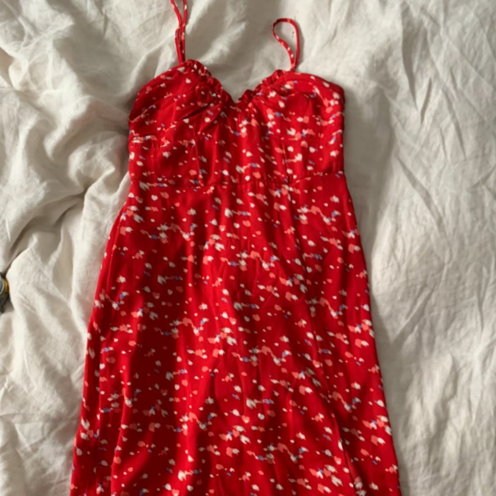 Row A Red Patterned Midi Dress